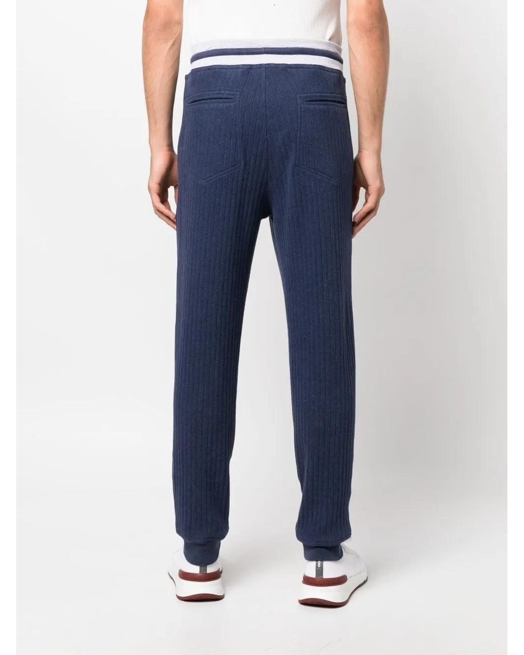 Brunello Cucinelli Blue Elasticated-Waist Cotton Track Trousers for men