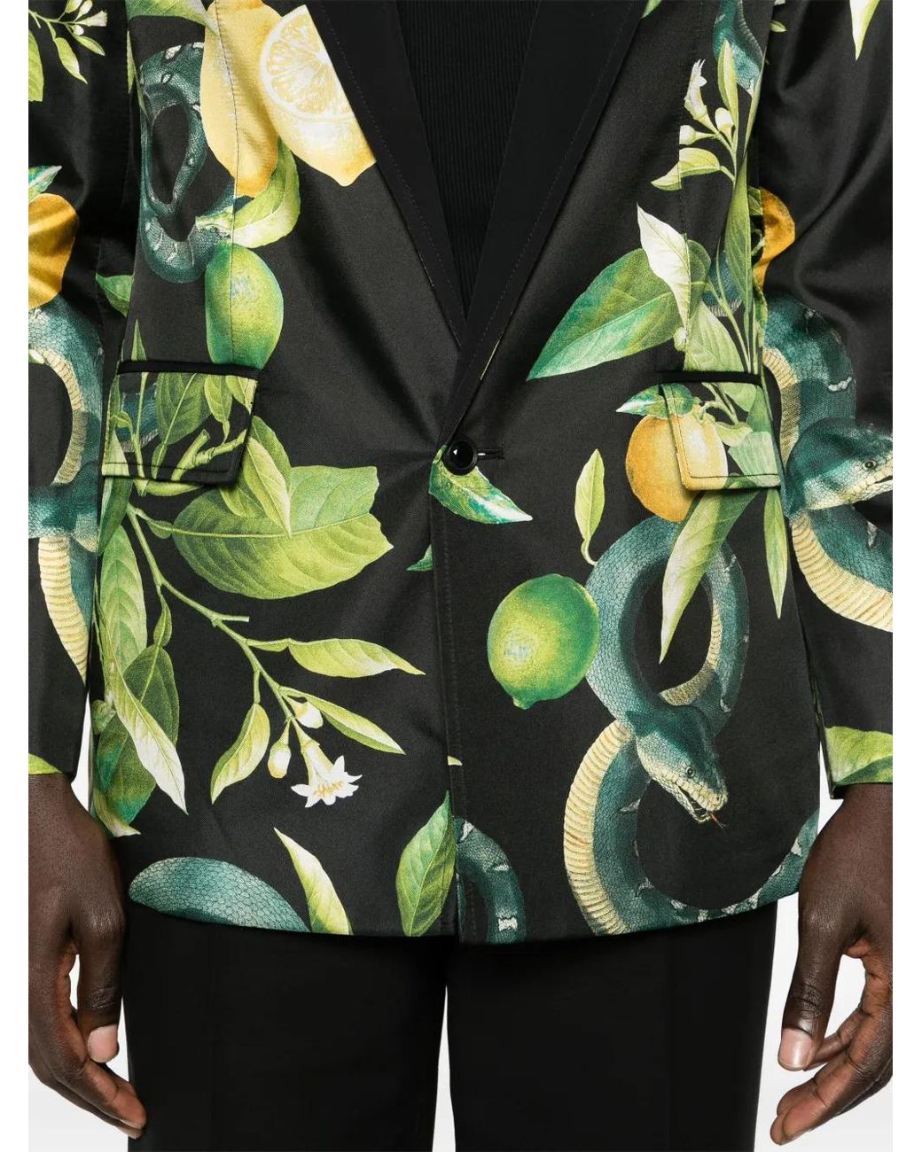 Roberto Cavalli Green Lemon-Print Silk Blazer for men