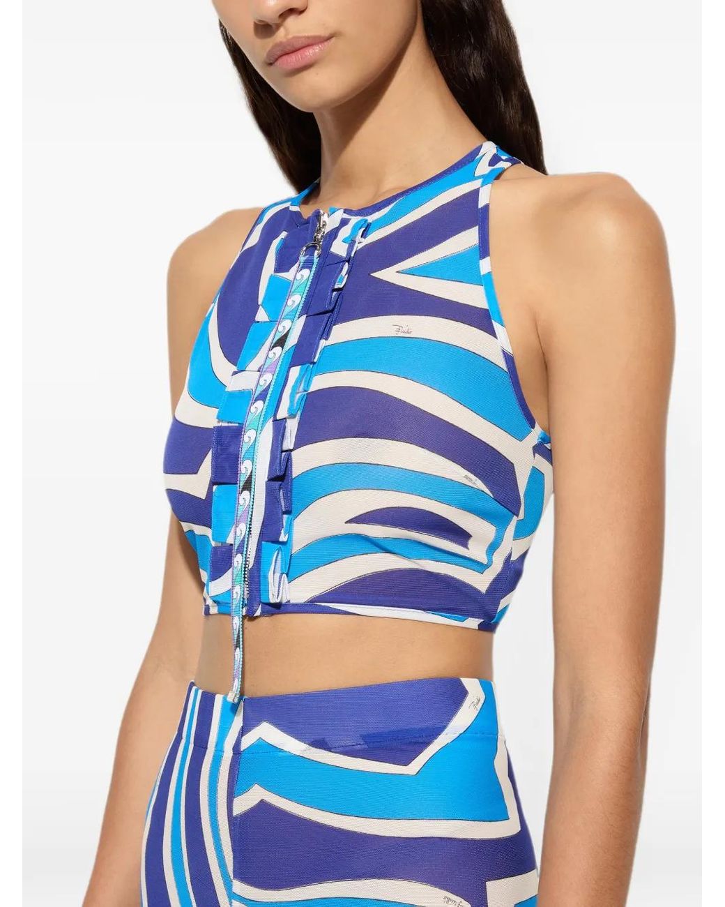 Emilio Pucci Blue Haut Volanté À Imprimé Labirinto