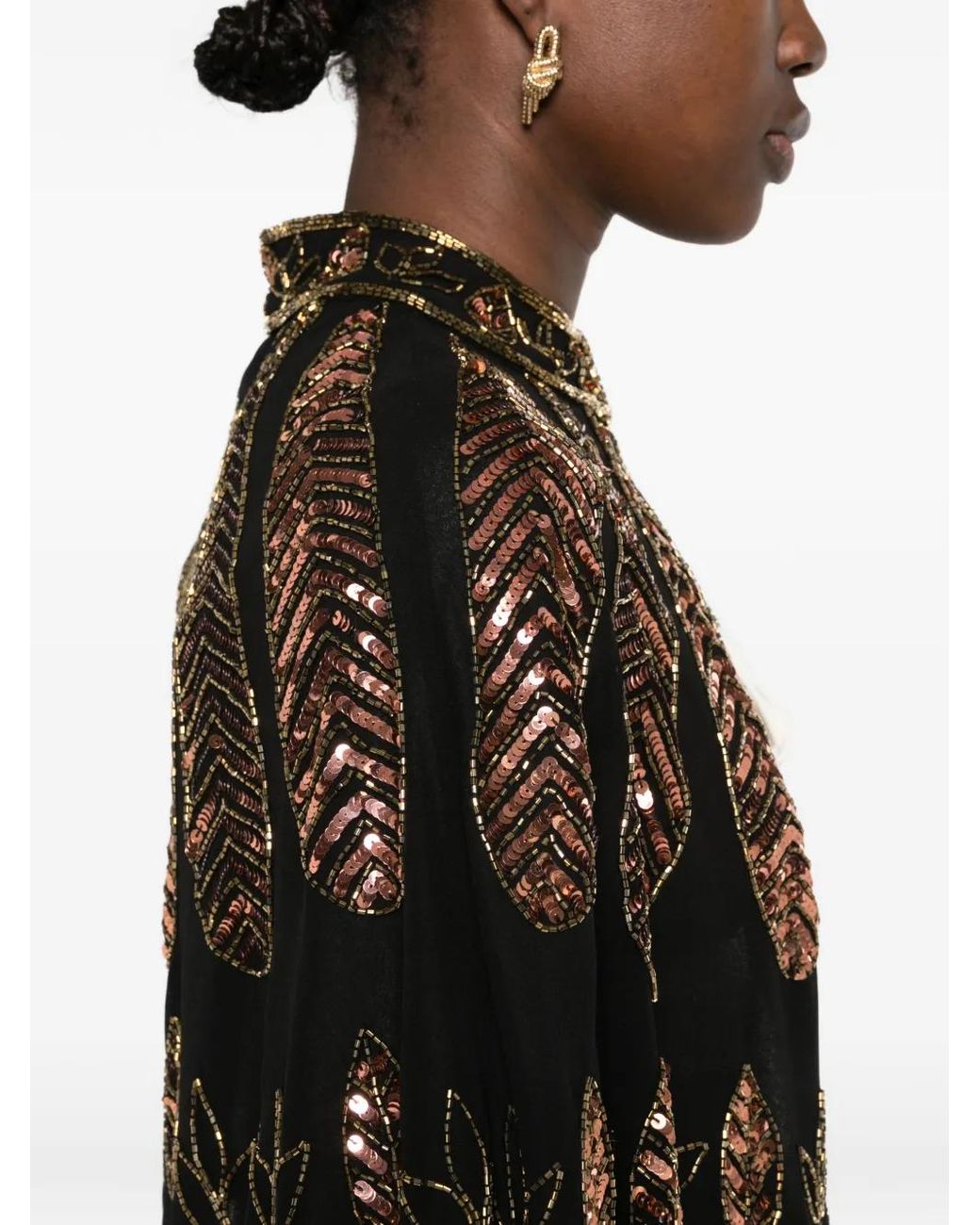Forte_forte Black Sequin-Embellished Fringed Cape