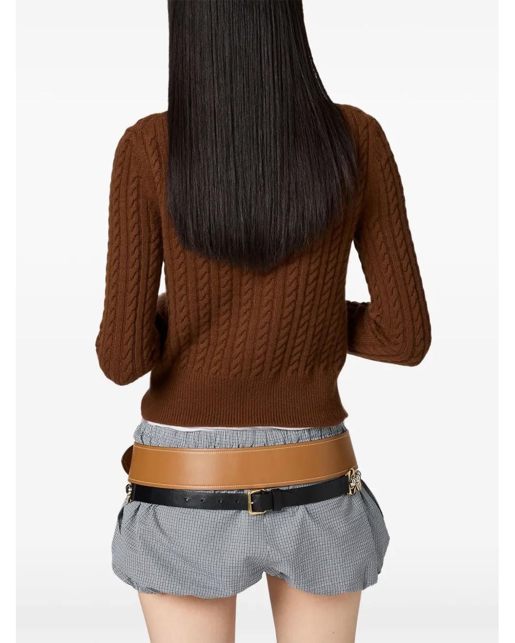 Miu Miu Brown Cable-Knit Cashmere Cardigan