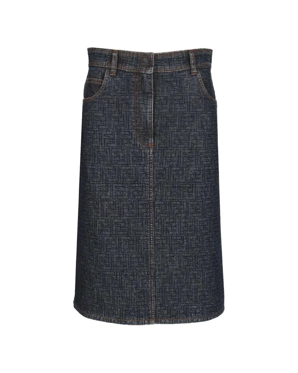 Fendi Gray Ff Denim Skirt