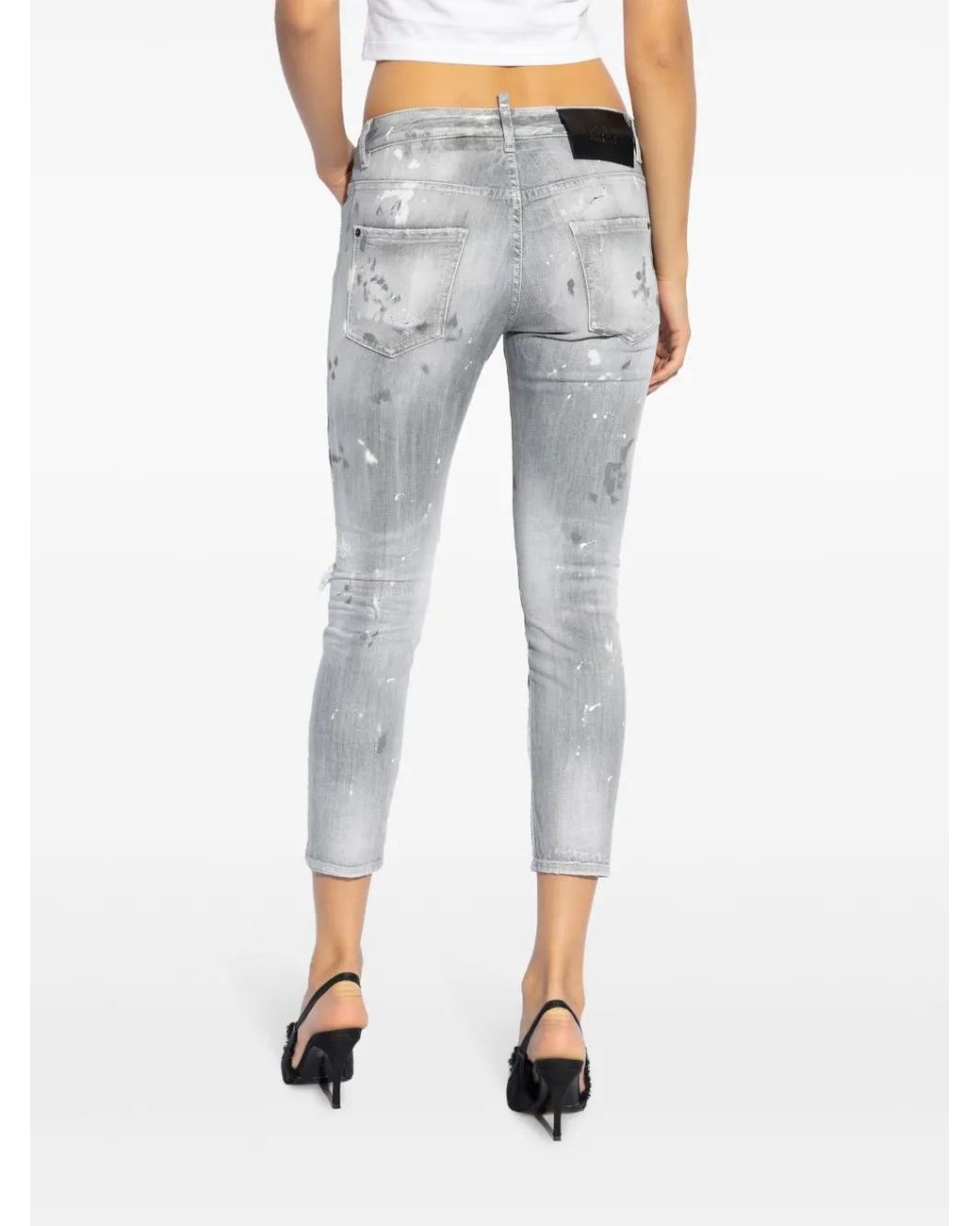DSquared² Gray Logo-Patch Cotton-Blend Jeans