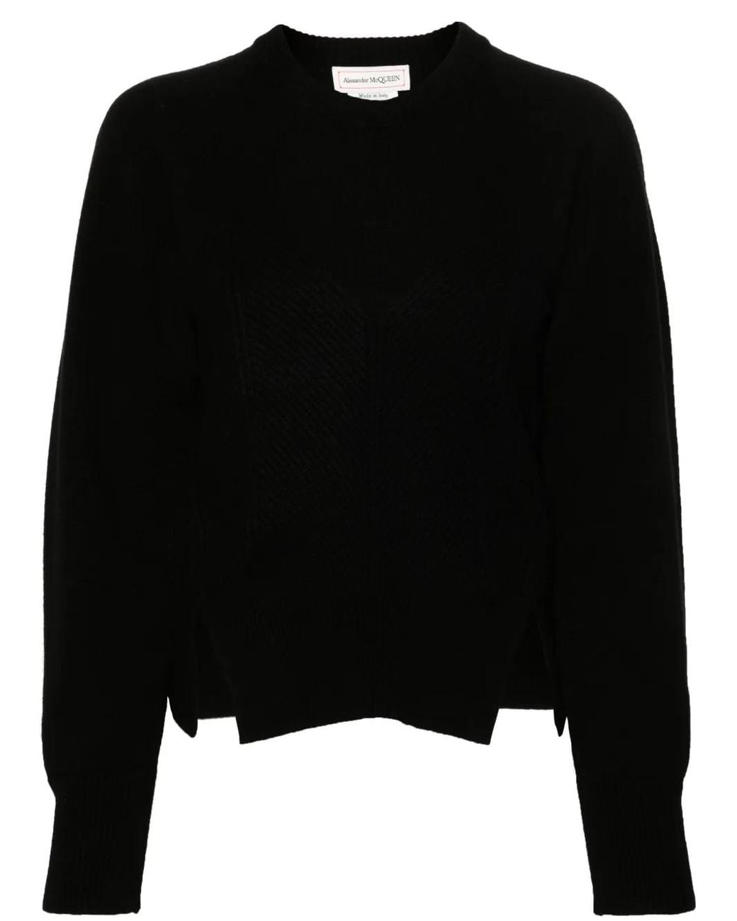 McQueen Black Corset-Style Ribbed Jumper