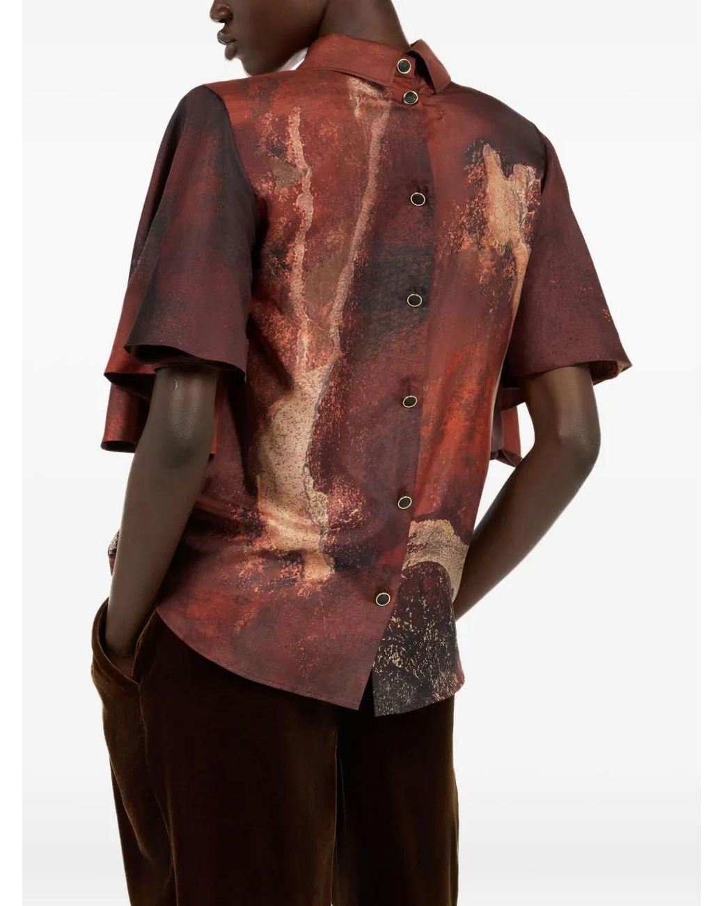 Roberto Cavalli Red Marble-Print Silk Blouse