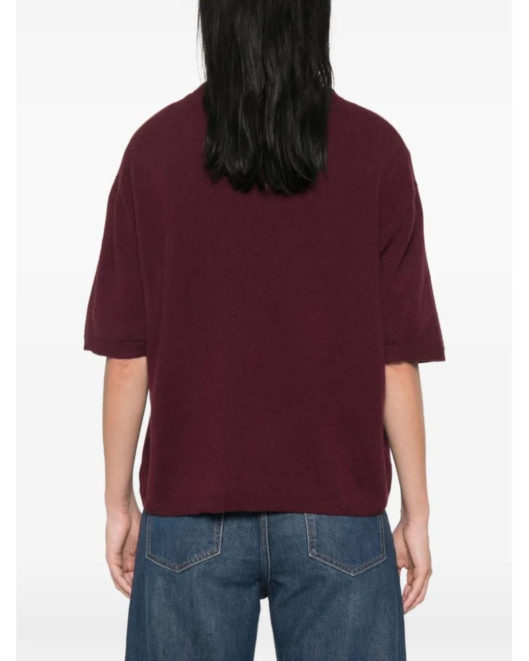 Soft Goat Purple T-Shirt En Cachemire À Manches Courtes
