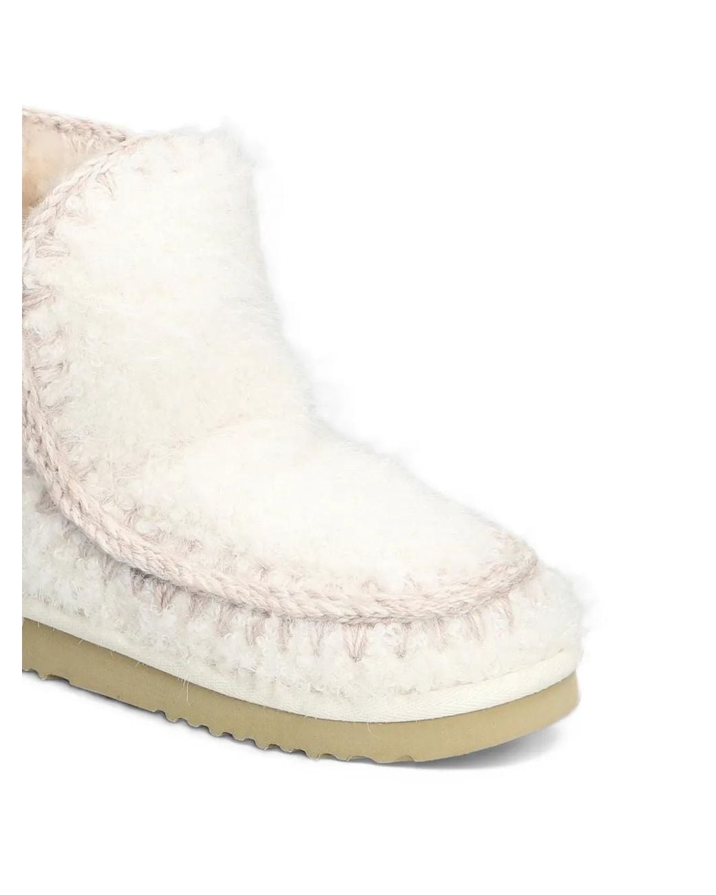 Mou White Eskimo Crochet-Trim Sheepskin Ankle Boots