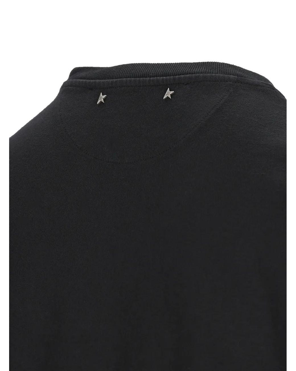 Golden Goose Deluxe Brand Black Journey T-Shirt Regular Dyed Gauze Cotton Jersey With Flag Print