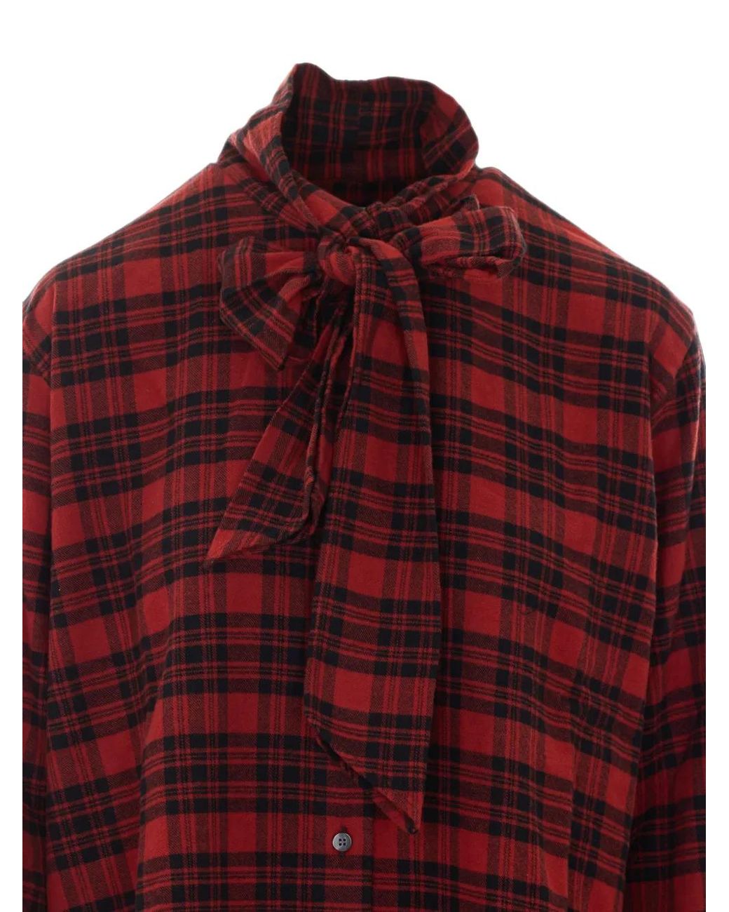 TRUE AVENUE Red Bow-Detail Checked Shirt