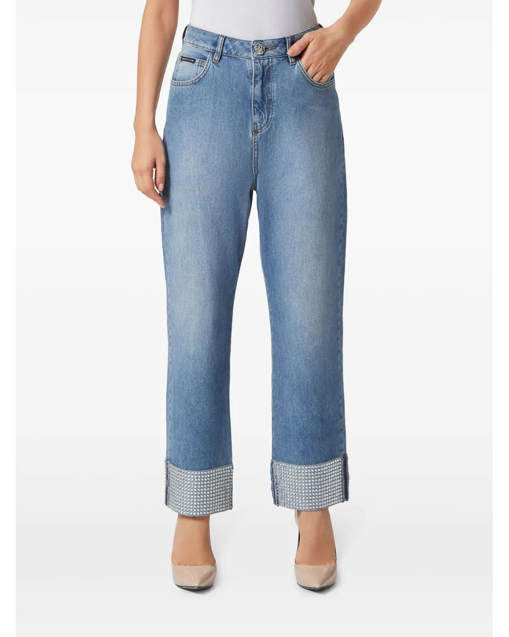 Philipp Plein Blue Embellished Straight-Leg Jeans