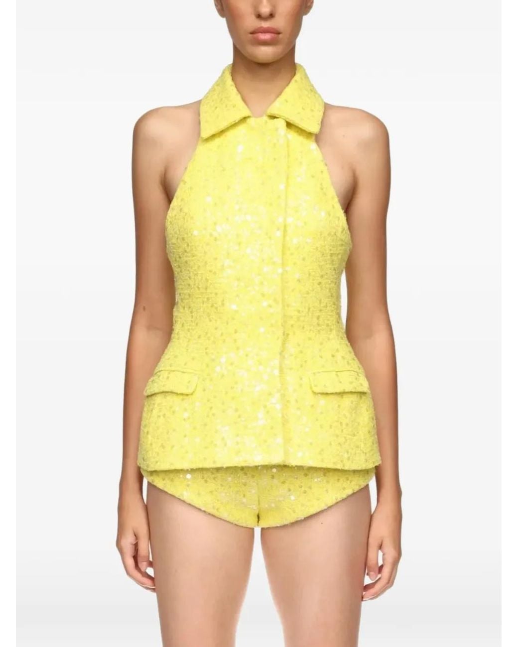 David Koma Yellow Sequin-Embellishment Tailored Vest Top