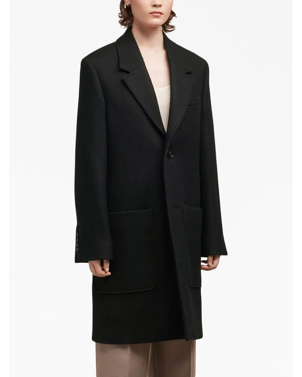 AMI Black Single-Breasted Wool Coat