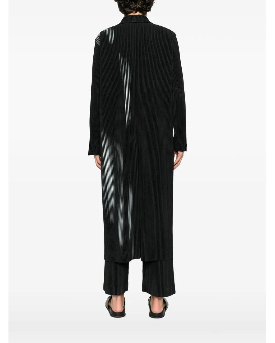 Homme Plissé Issey Miyake Black Pleated Printed Coat for men