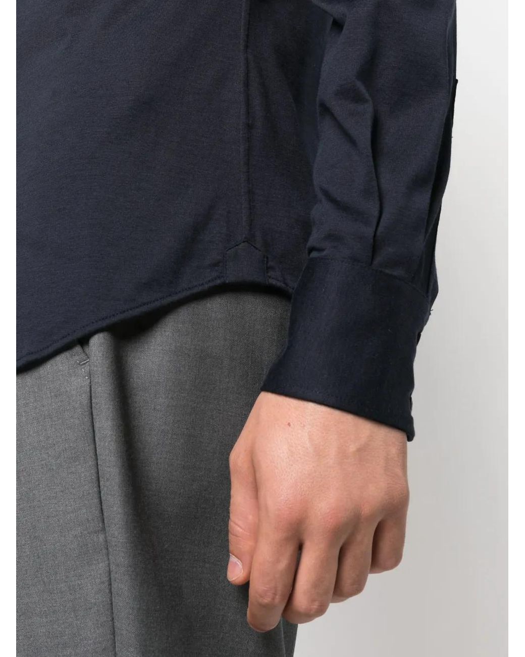 Brunello Cucinelli Blue Long-Sleeved Silk-Cotton Shirt for men