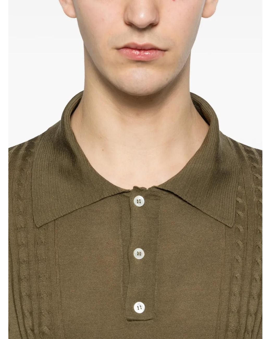 Kiton Green Polo Boutonné À Poche Poitrine for men