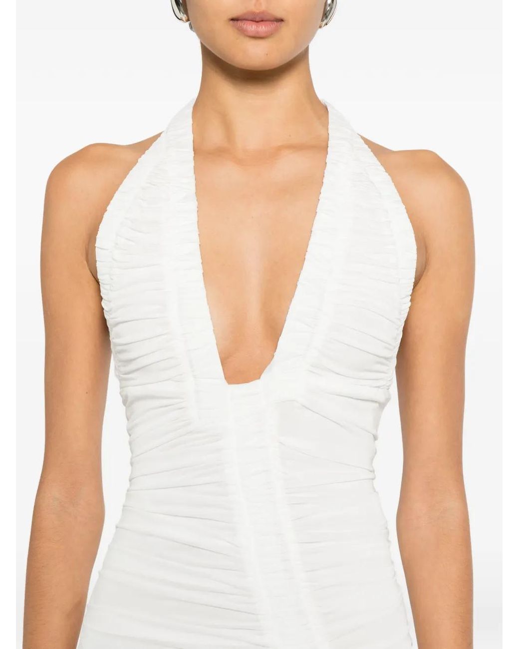 Christopher Esber White Orion V-Neck Pleated Maxi Dress