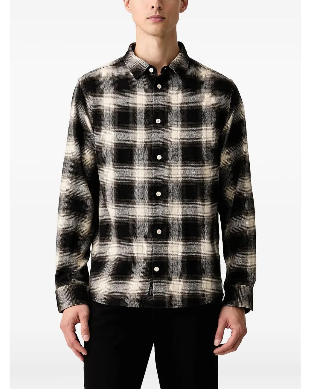AllSaints Black Baseline Long-Sleeve Check Shirt for men