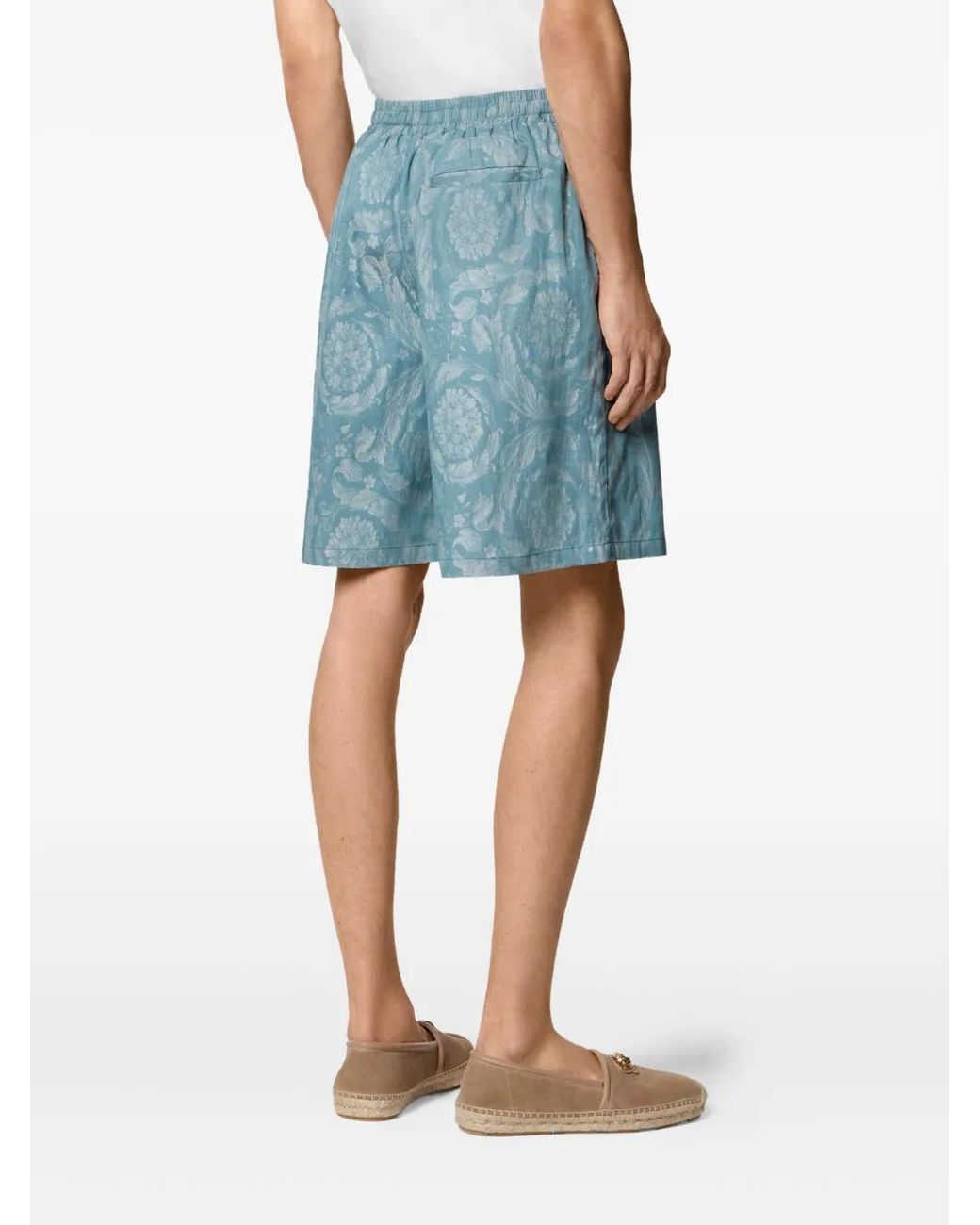 Versace Blue Barocco-Print Shorts for men