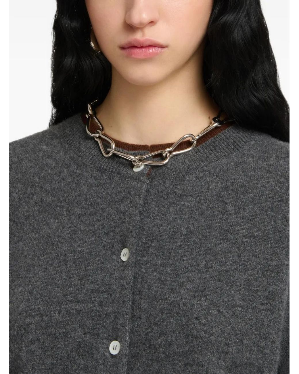 Marni Gray Cashmere Cardigan With Layered Effect