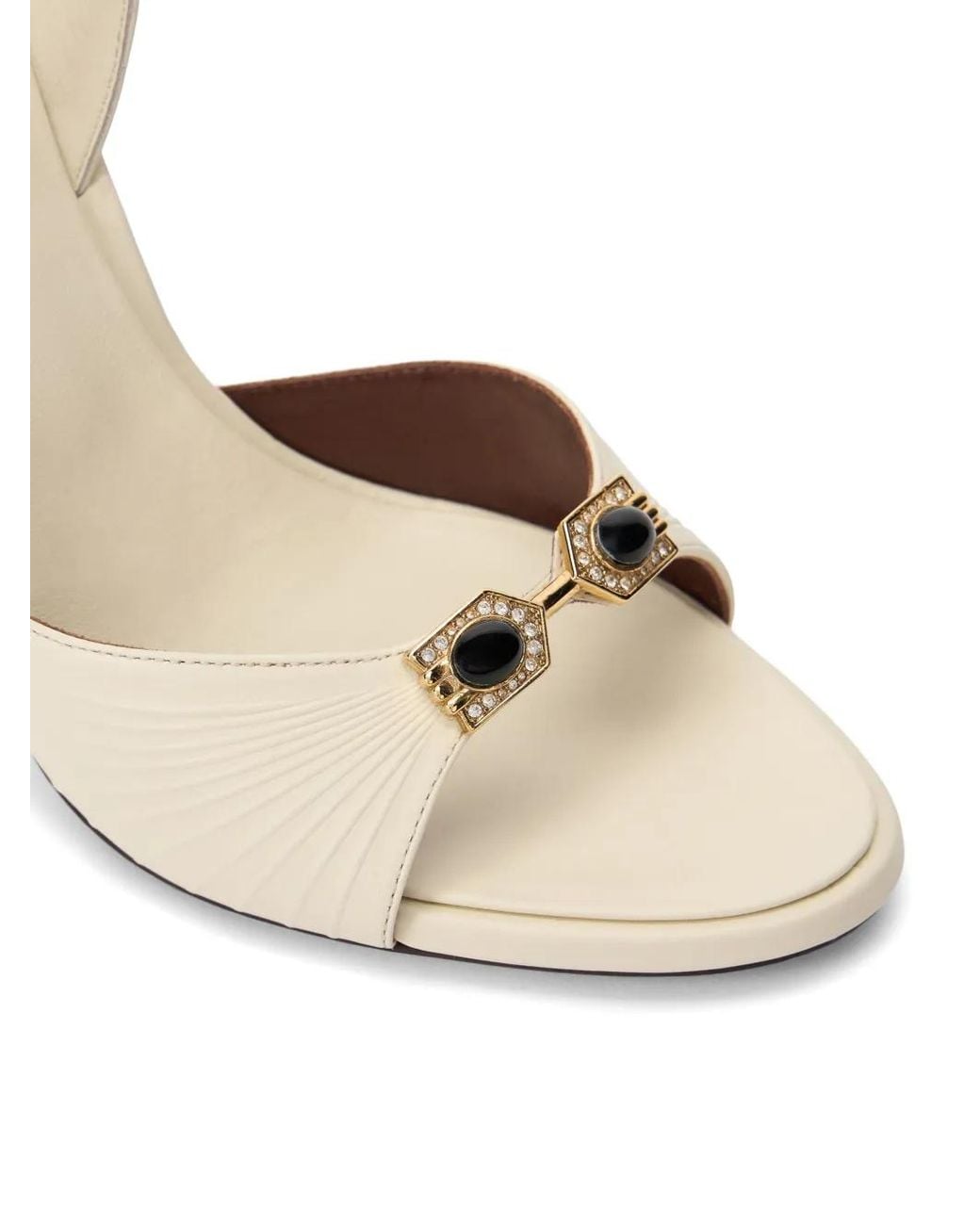 Roberto Cavalli White Jewel-Embellished Pleated Sandals