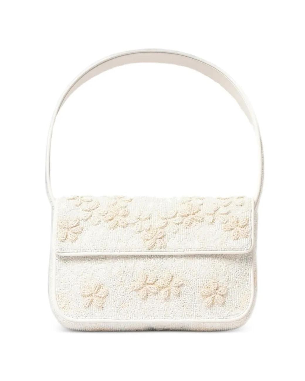 Staud White Tommy Hand-Beaded Floral Shoulder Bag