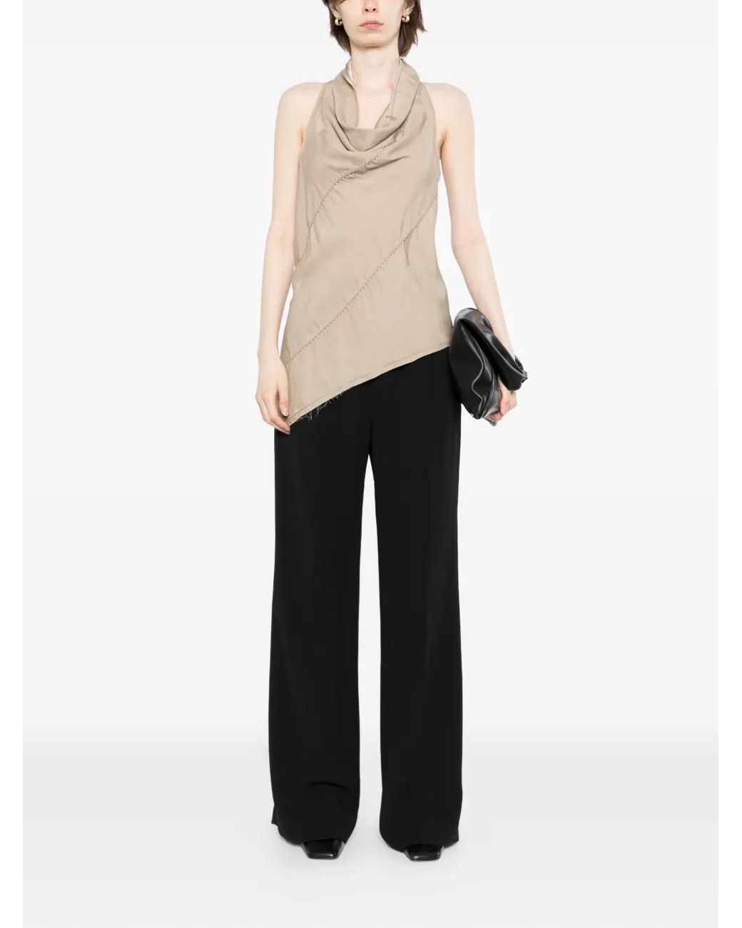 Yehuafan Natural Draped-Neck Top