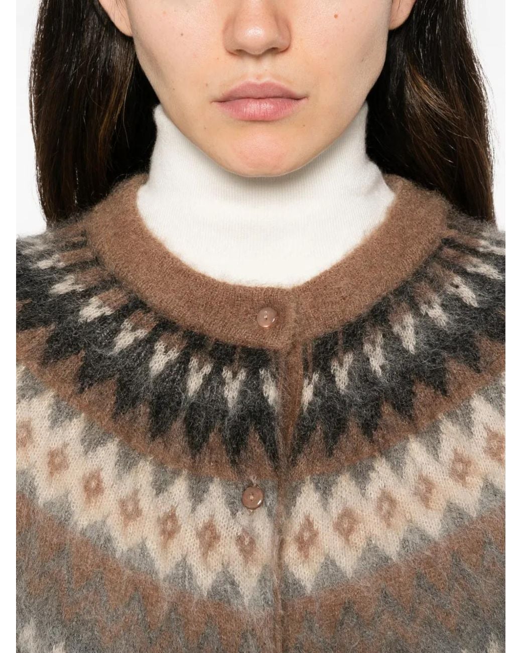 Max Mara Natural Fair Isle Brushed Cardigan