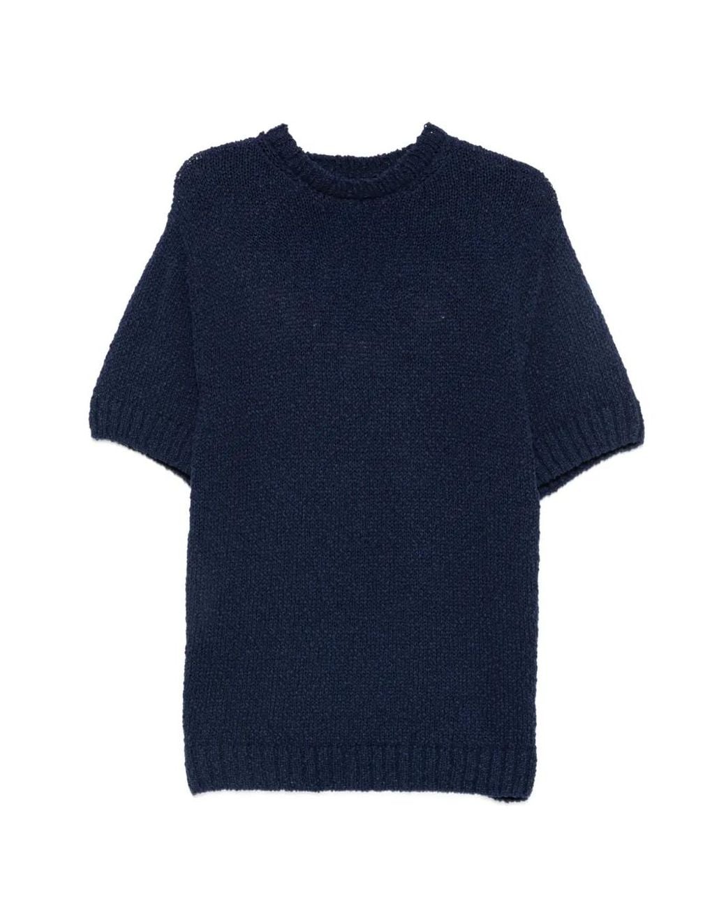 Arte' Blue Logo-Intarsia Short-Sleeve Sweater for men