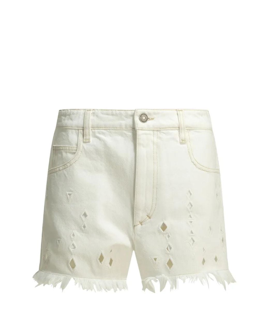 Isabel Marant White Aecia Eyelet-Embellished Frayed-Hem Shorts