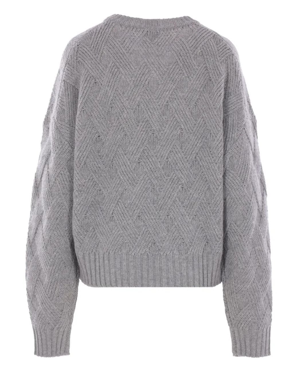Allude Gray Cable-Knit Crew-Neck Sweater
