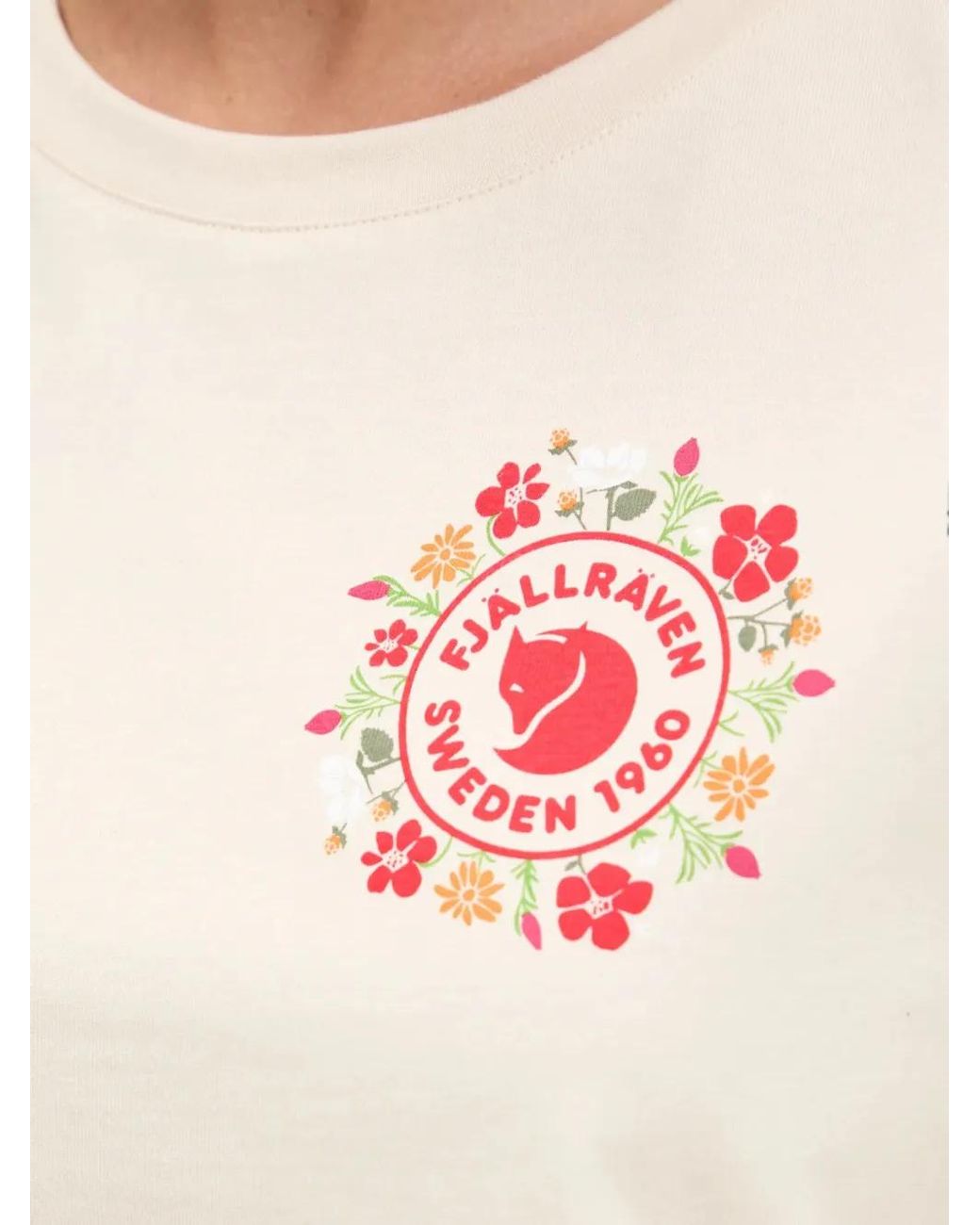 Fjallraven White T-Shirt En Coton À Logo Fjällblomster