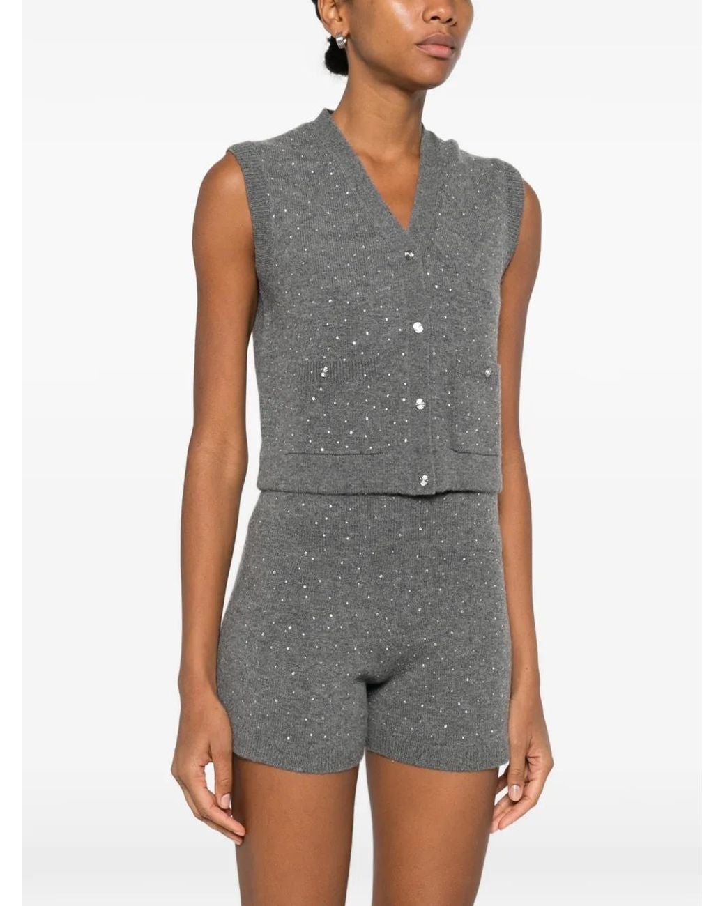 Maje Gray Rhinestone Knit Top