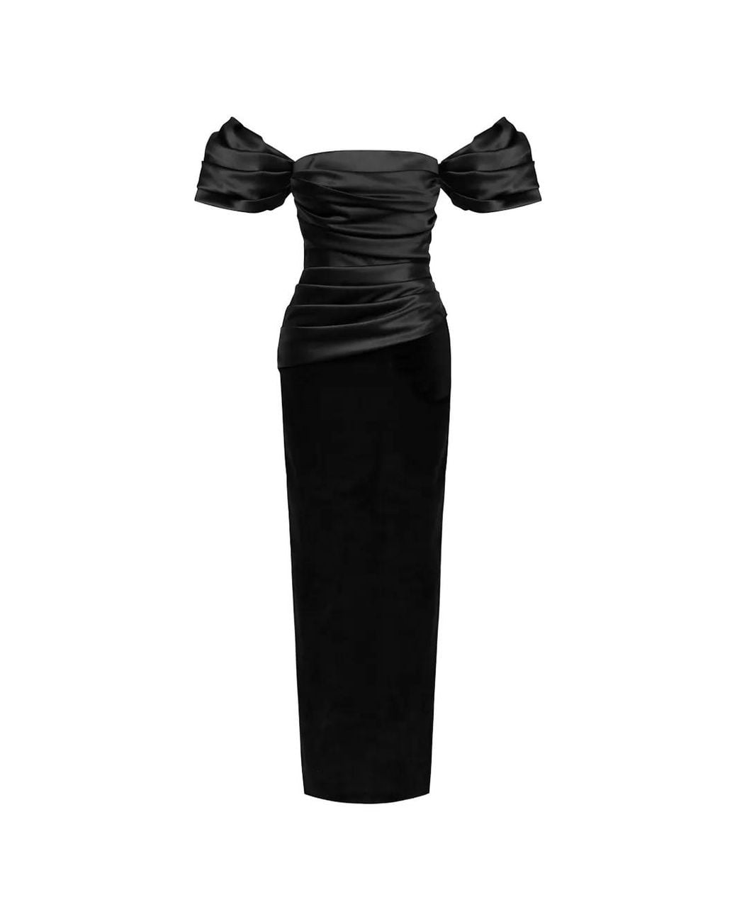 POST MERIDIEM Black Draped-Sleeves Maxi Dress