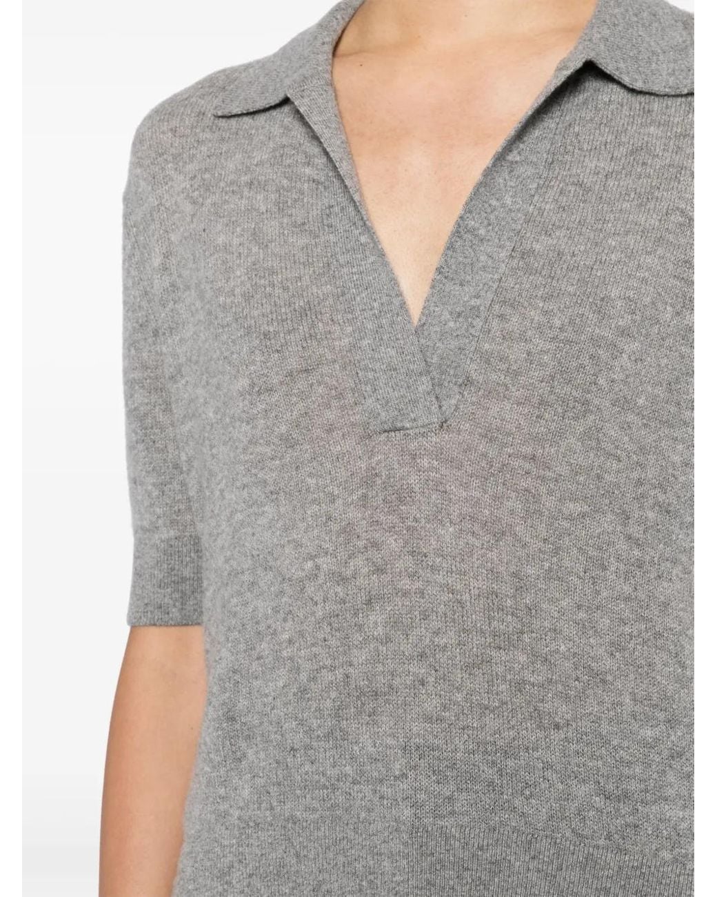 Khaite Gray Shrunken Cashmere Polo Shirt