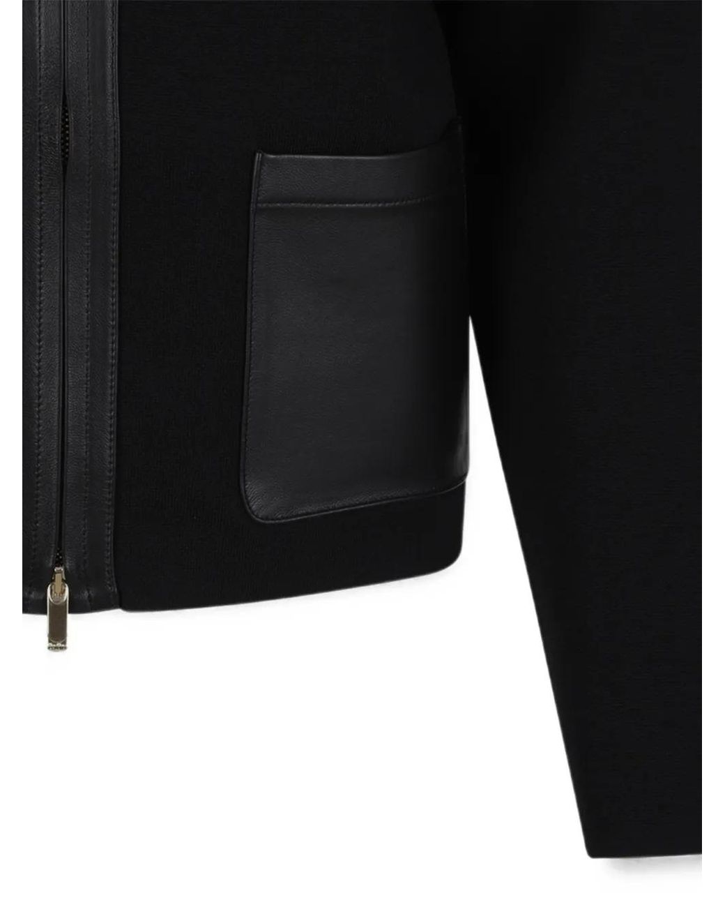 Max Mara Black Hoodie Colimbo Bordé De Cuir