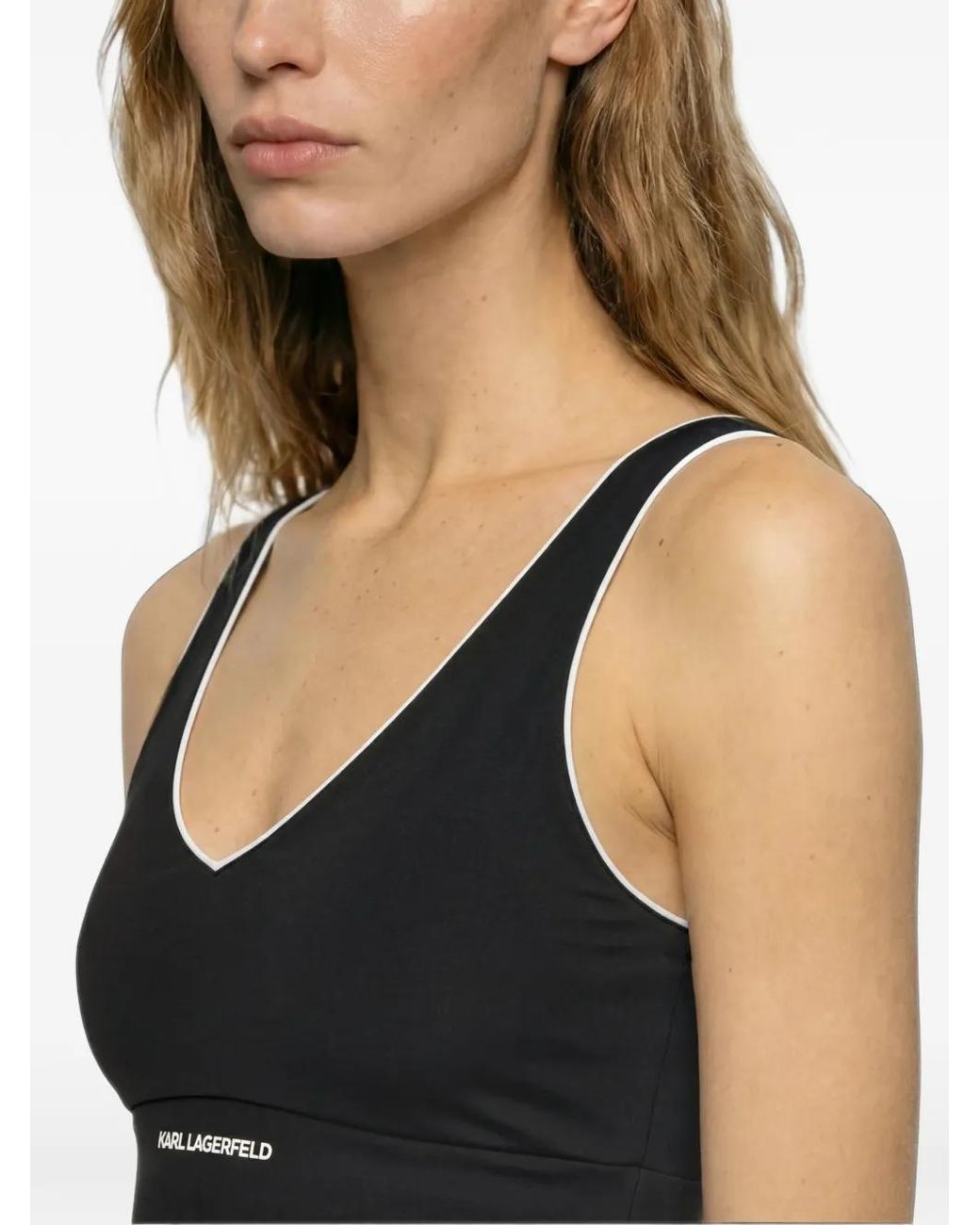 Karl Lagerfeld Black Contrast-Piping Athleisure Tank Top