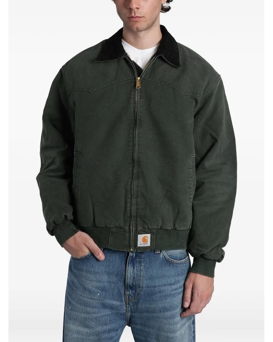 Carhartt Green Og Santa Fe Logo-Patch Zip-Up Jacket for men