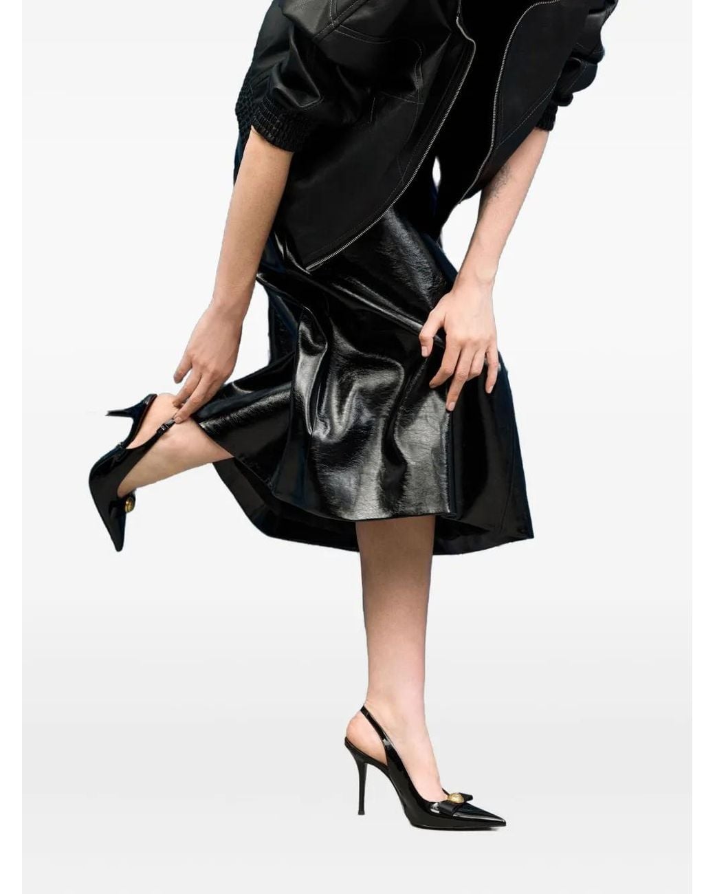 POTAMY Black 110Mm Leather Heeled Pumps