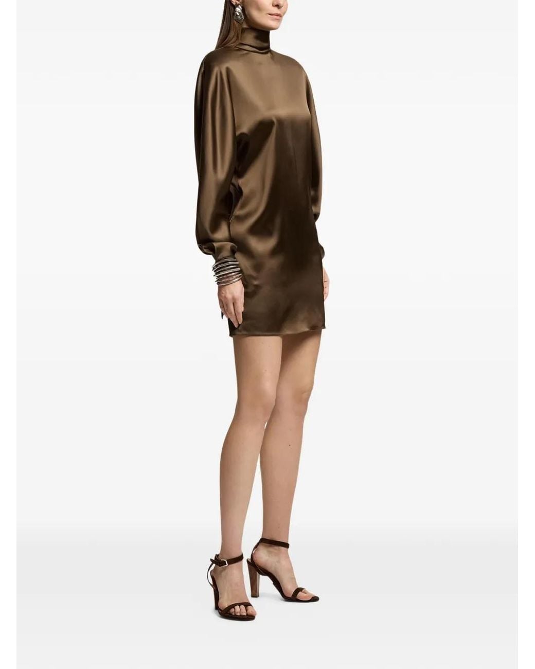Ralph Lauren Brown Candi Scarf-Neck Mini Dress