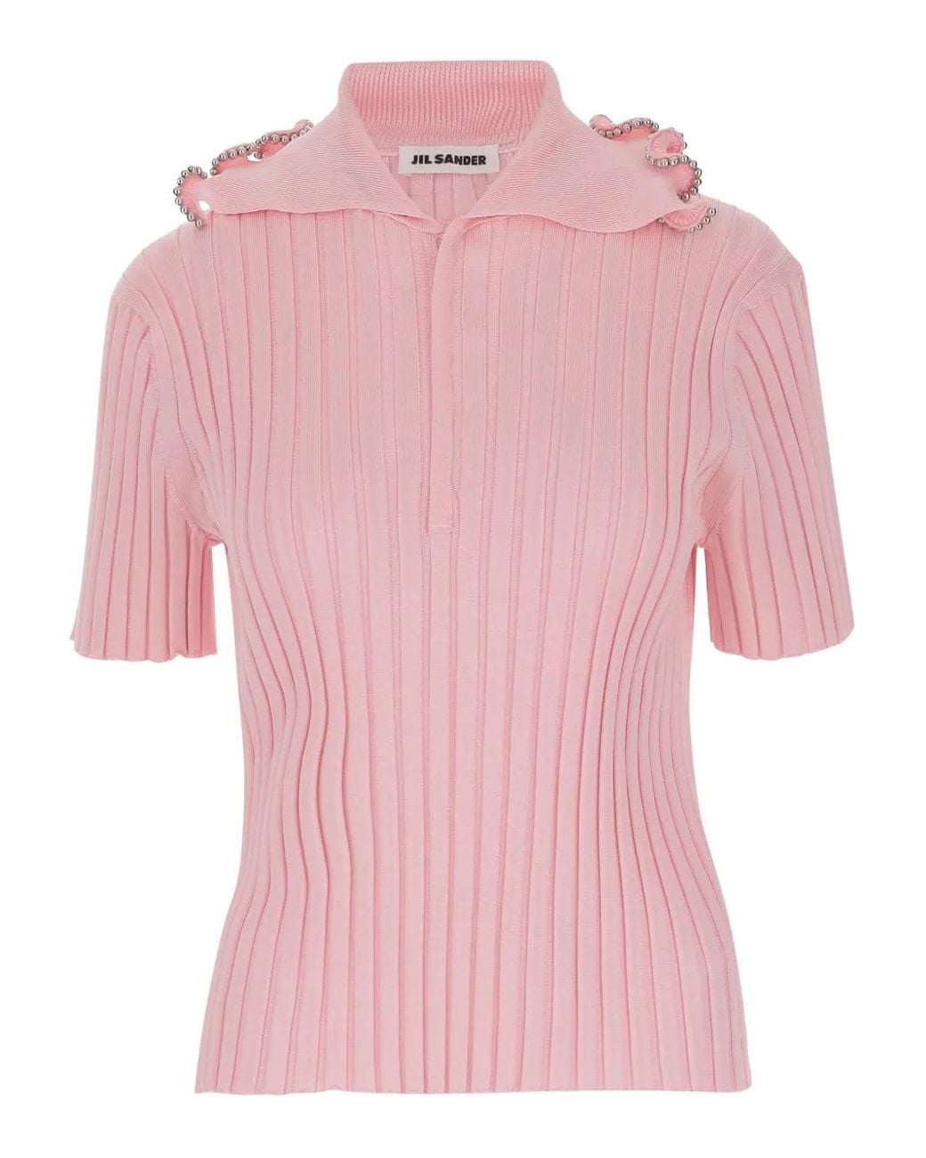 Jil Sander Pink Ribbed Polo Top