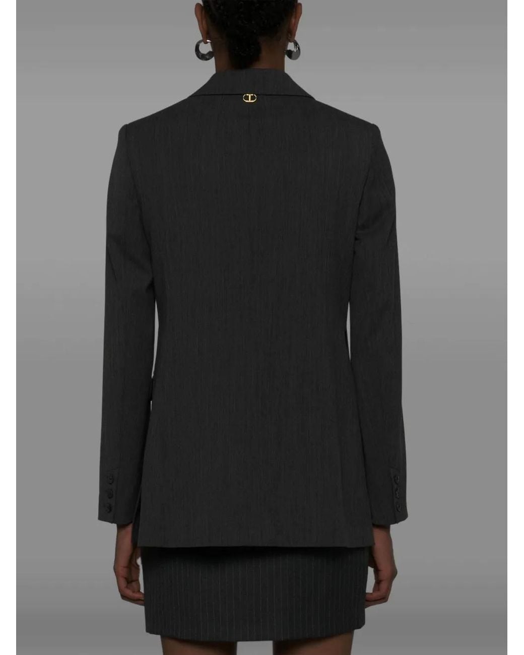 Twinset Gray Logo-Plaque Blazer