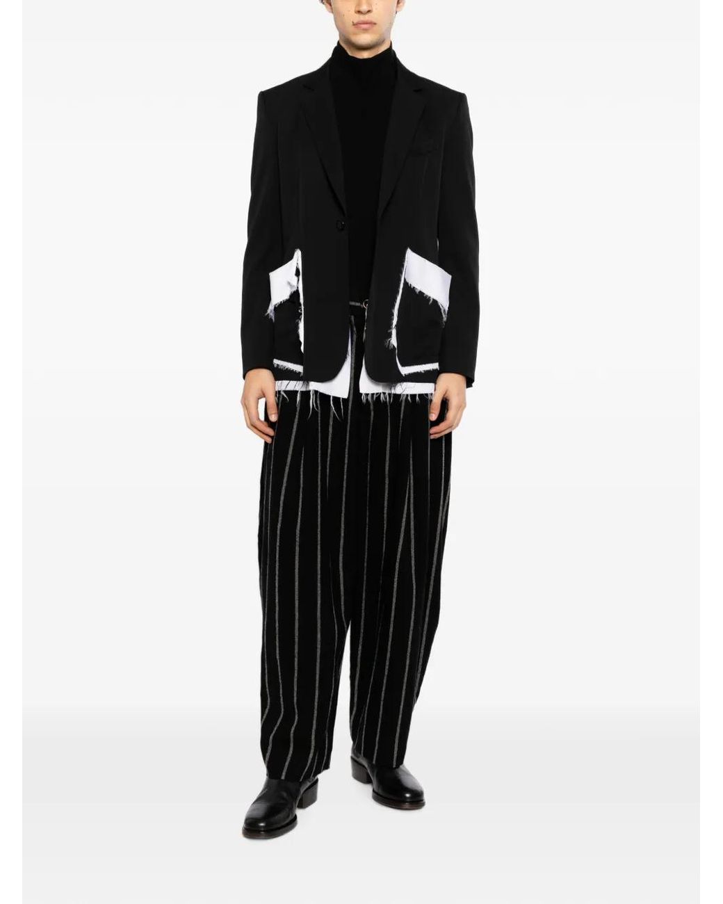 Uma Wang Black Pantalon Court À Fines Rayures