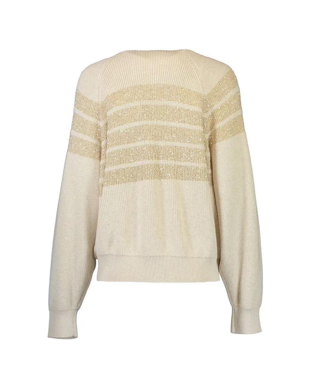 Brunello Cucinelli Natural Sequin-Embellished Full-Zip Cardigan