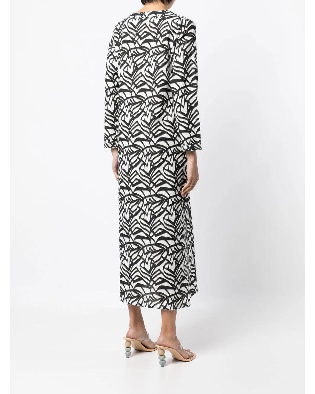 Bambah Black Geometric-Pattern Print Midi Dress