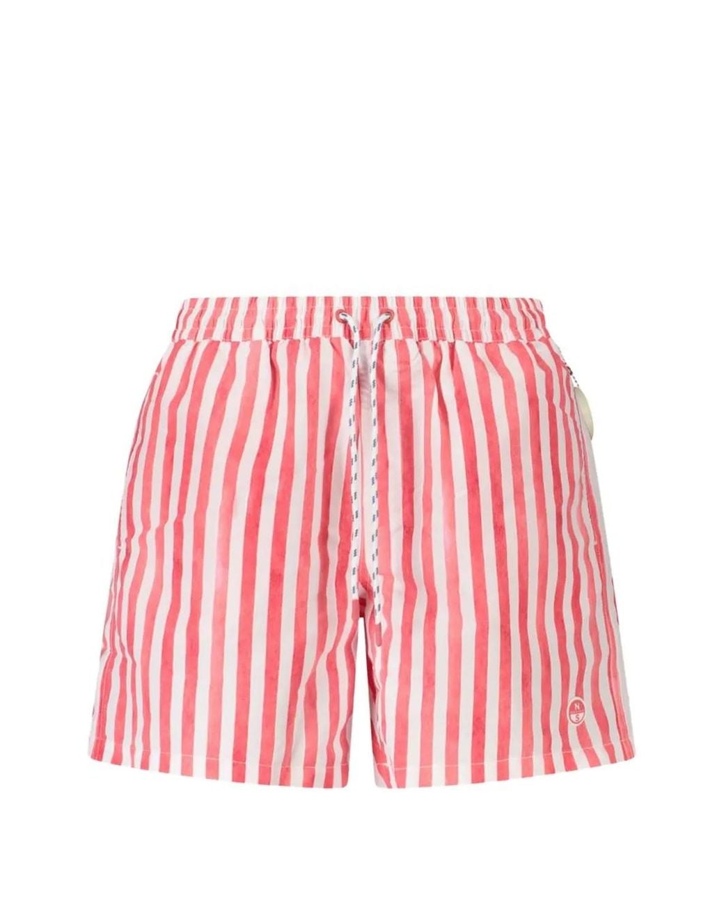 North Sails Red Striped Drawstring Swim Shorts for men