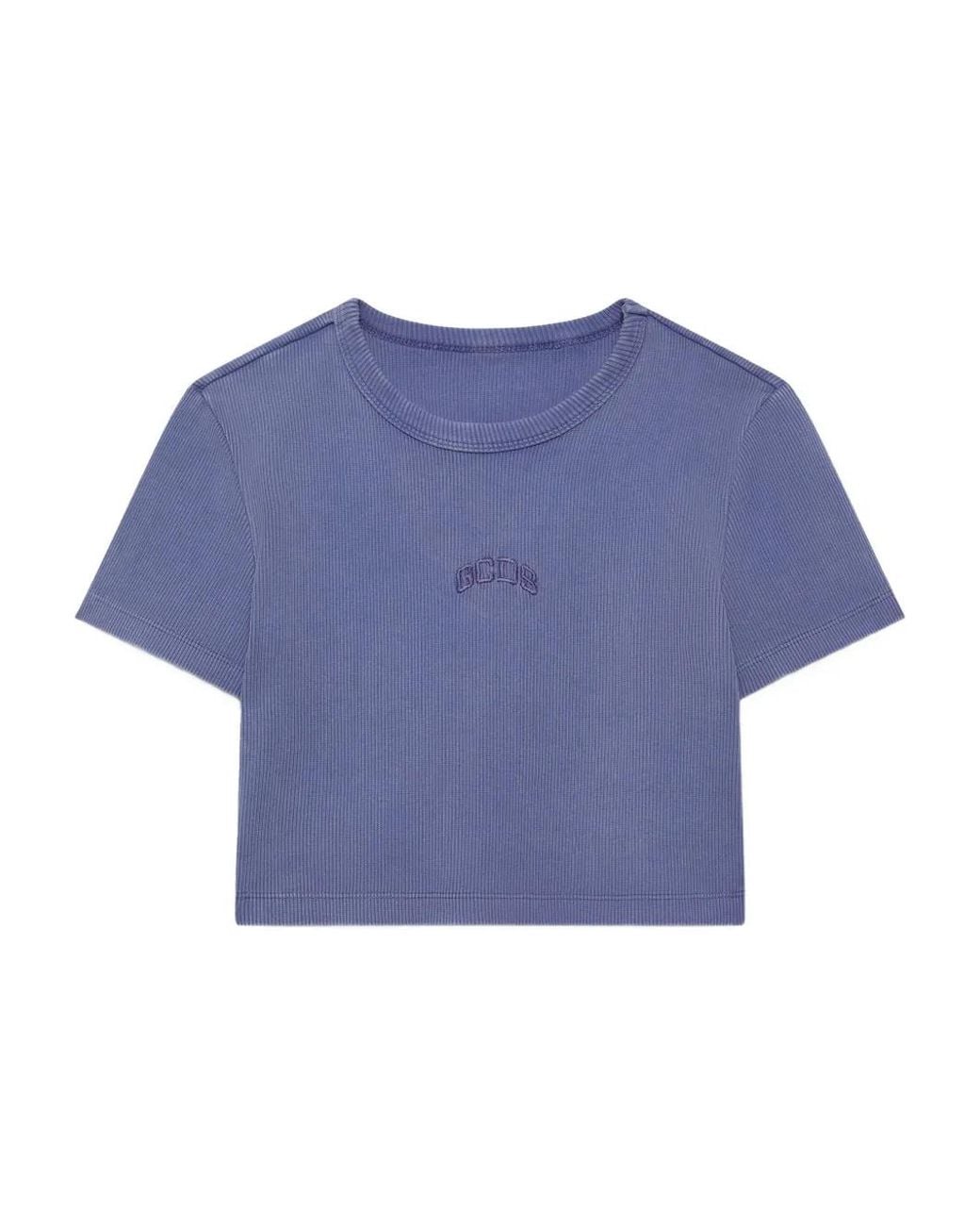Gcds Blue Lounge Logo Cropped T-Shirt