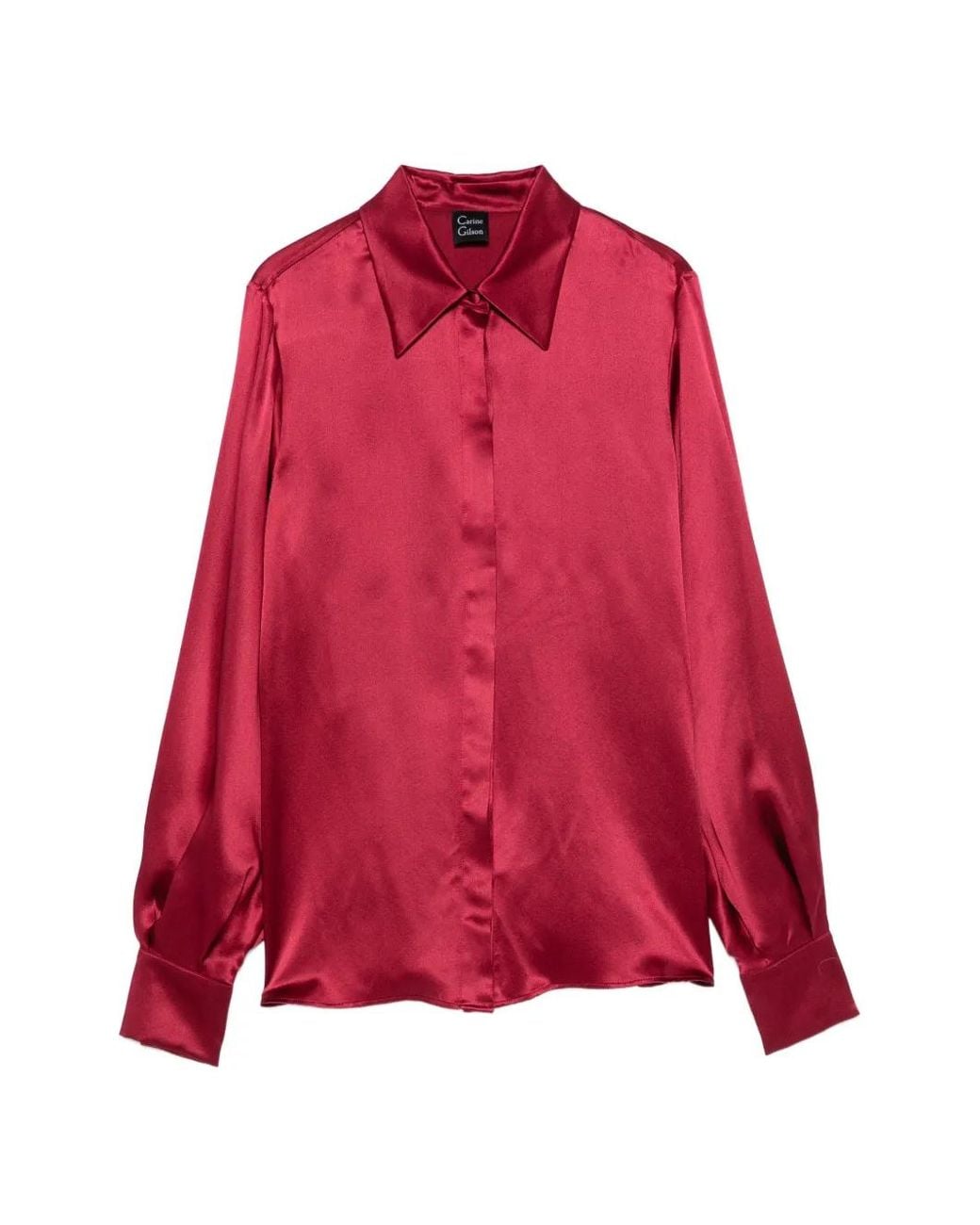 Carine Gilson Red Silk Balloon-Sleeve Shirt