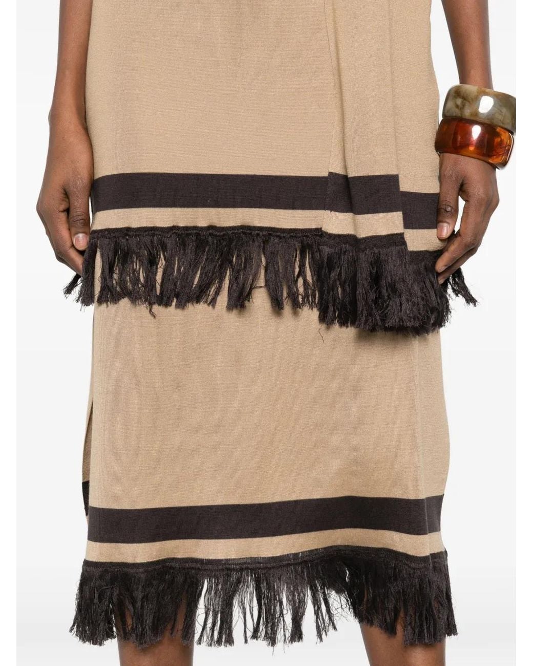 Ferragamo Natural Fringe Hem Midi Skirt