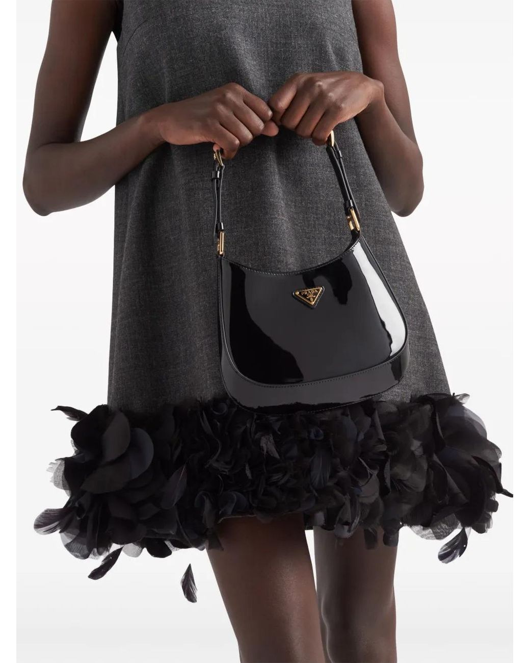 Prada Gray Feather-Detail Mini Dress