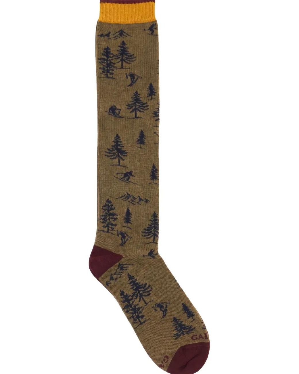 Gallo Brown Mountain-Print Knee-High Socks for men